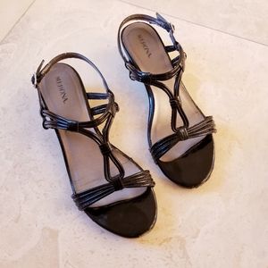 Strappy Black Patent Leather Wedge Sandals